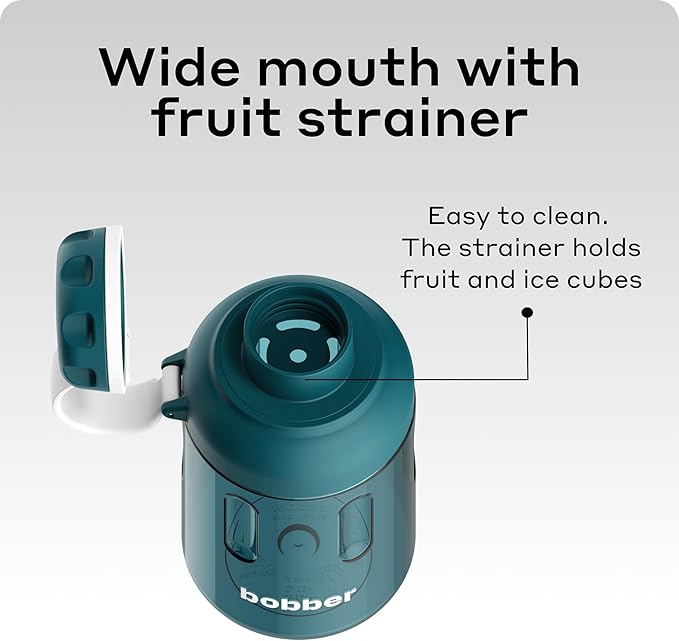 BOBBER 20 oz Tritan Travel Water Bottle with Holding Strap & Fruit Infuser — Dishwasher Safe, BPA Free, Spill Proof Water Bottle for Adults with Handle — Perfect for Traveling, Outdoor, Hiking (Teal)