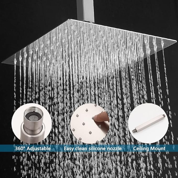 10 Inch Ceiling Mounted Shower System Rain Mixer Shower Combo Set Rainfall Shower Head System Brushed Nickel Shower Faucet Rough-in Valve Body and Trim Included