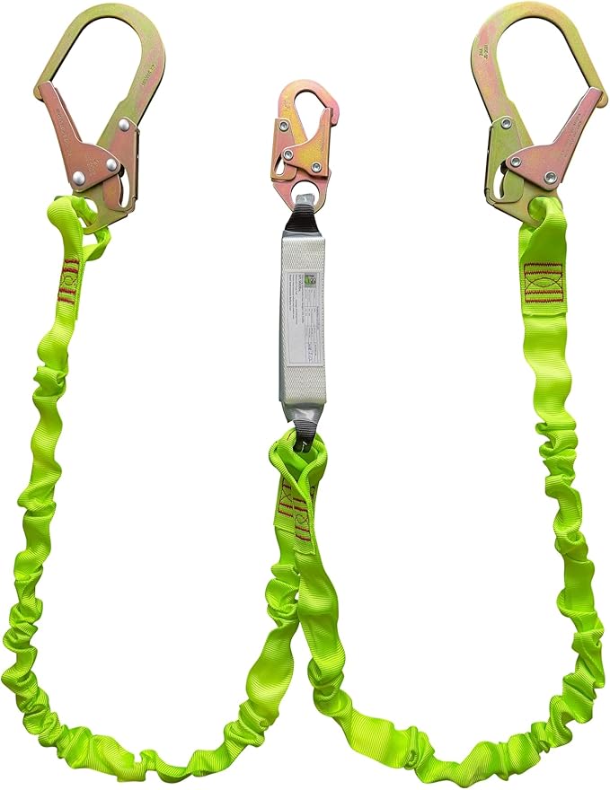6FT Double Leg Internal Shock Absorbing Safety Fall Protection Lanyard with Dual Rebar & Snap Hook |Heavy-Duty Webbing | Roofer, Construction, Scaffolding | OSHA & ANSI Rated (A-Shock Absorbing)