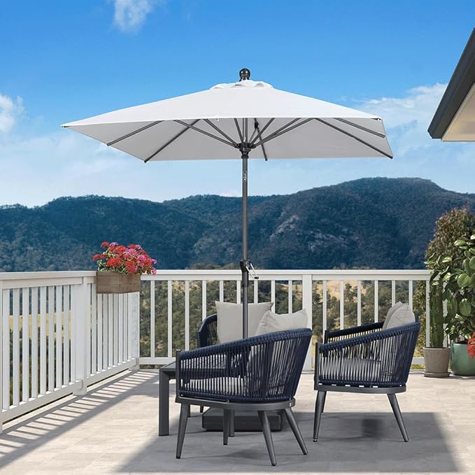 PURPLE LEAF 6.5' x 6.5' Square Patio Umbrella Outdoor Table Umbrella Aluminum Frame Market Umbrella Sun Umbrella with 8 Sturdy Ribs Tilt for Garden Deck Lawn Pool Light White
