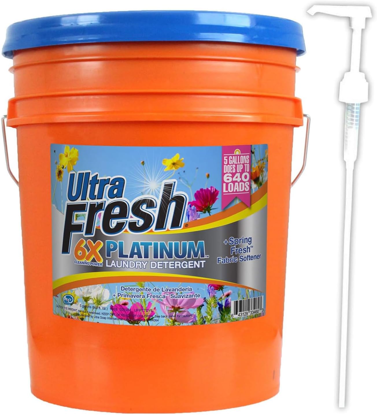 Ultra Fresh 5 Gallon Liquid Laundry Detergent Washing Soap with Spring Fresh Fabric Softener for All Machine Types, 6X Platinum, Up to 640 Loads