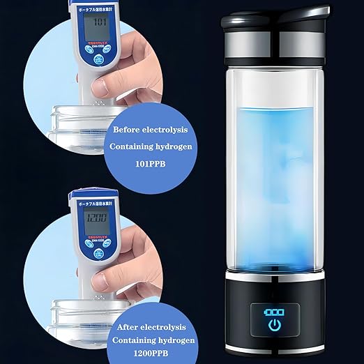 Hydrogen Water Bottle Generator 350ml Hydrogen Water Generator Portable Alkaline Water Machine Double Layer Glass Alkaline Water Bottle 1000-1200ppb Water Ionizer USB Alkaline Water Filter Bottle