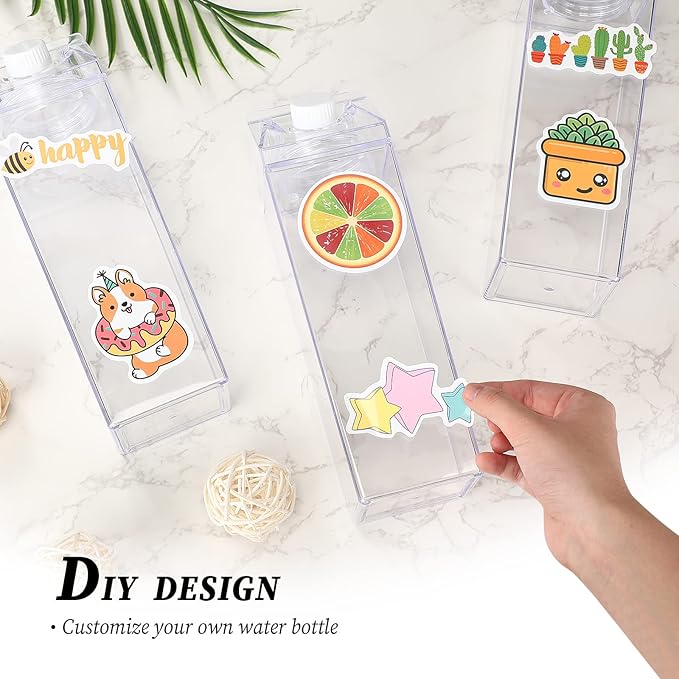Remerry 9 Pcs 34oz Clear Milk Carton Water Bottle Plastic Clear Milk Carton Cup Square Plastic Cute Milk Carton Container Portable Reusable Milk Bottles Leakproof Juice Bottle for Sports Camping