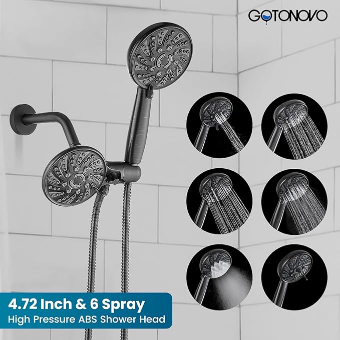 gotonovo Dual 2 in 1 Shower Head Kit High Pressure Combo System Shower Faucet 6 Modes ABS Handheld Spray Shower Trim Kit with Valve Shower Head and Handle Set Oil Rubbed Bronze