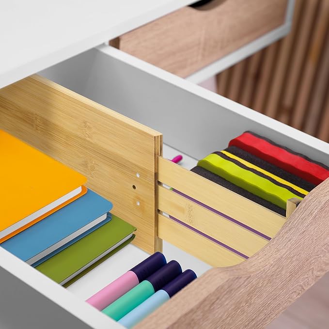 4 Pcs Deep Bamboo Drawer Dividers, Deep Kitchen Dresser Drawer Organizer with Spring Loaded for Clothes, Adjustable Expandable from 15-22 Inch(6 Inch,Wood Color)