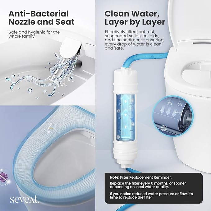 Electric Heated Bidet Toilet Seat for Comfort & Hygiene with Instant Warm Water & Dryer, Wireless Remote, Front & Rear Feminine Wash, Self-Cleaning Nozzle, Soft-Close Lid (Elongated)