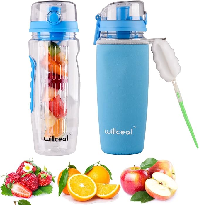 Fruit Infuser Water Bottle 32oz- Durable, Large - BPA Free Tritan, Flip Lid, Leak Proof Design - Sports, Camping