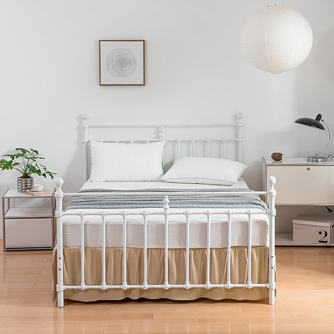 Bed Skirt Queen Size Ruffled Bed Skirts with Split Corners, 14 Inch Drop Dust Ruffle Bed Skirt with Platform - Queen, 14 Inch, Light Camel