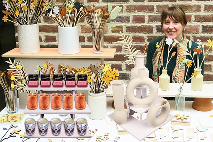 WANLIAN 3-Tier Straight Retail Table Display Stand, Portable Display Rack Shelves for Vendors, Craft Shows, Farmers Market, Pop Up Shop Countertop White Risers for Display, Soap, Candles, Tumblers