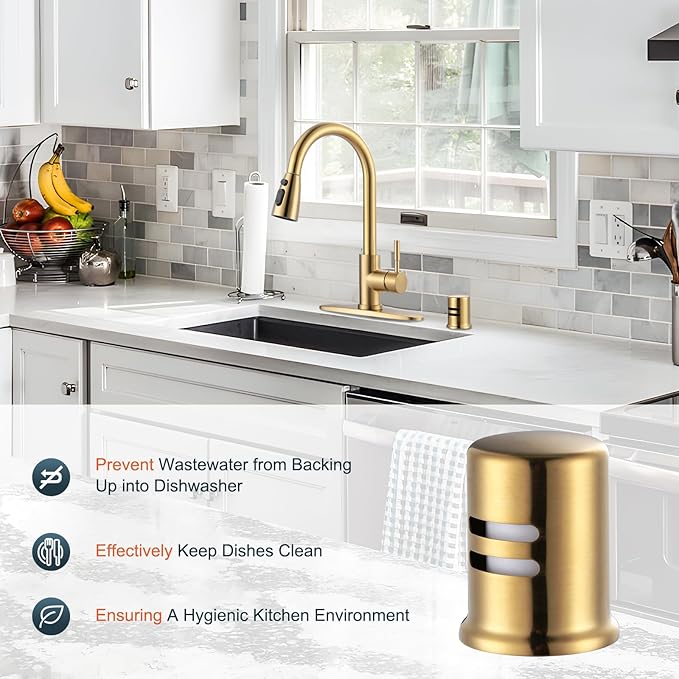 Dishwasher Air Gap Cover, Dishwasher Air Gap Cap for Kitchen Sink, Solid Brass Dishwasher Overflow Vent Cap Replacement Kit, Brushed Gold