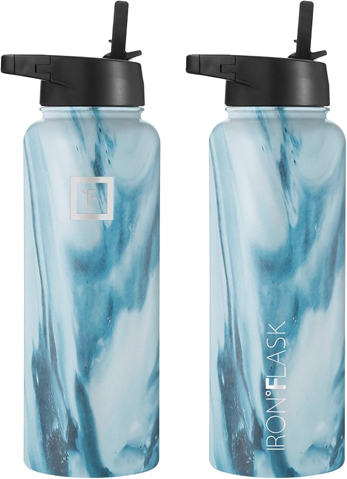 IRON °FLASK Sports Water Bottle - 40 Oz 3 Lids (Straw Lid), Leak Proof - Stainless Steel Gym & Sport Bottles for Men, Women & Kids - Double Walled, Insulated Thermos, Metal Canteen
