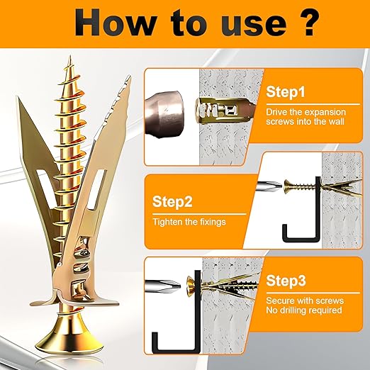50 Set Self Drilling Drywall Anchors and Screws,Dry Wall Anchors Heavy Duty,Screws and Anchors Repair Tools for Wet and Drywall Fixing Picture,Furniture,Flags,Outdoor Decor-1.18inch