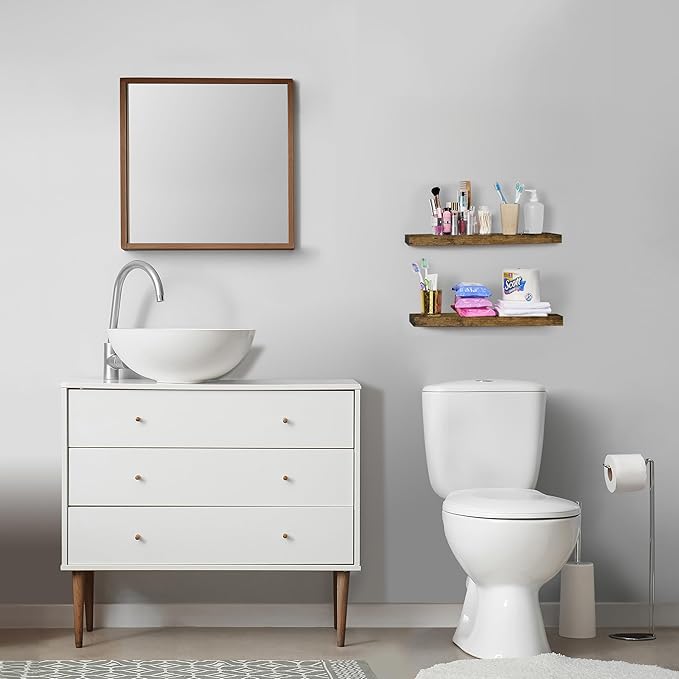 Sorbus Floating Shelves for Wall - 24" Bathroom Shelves, Wall Decor for Bedroom, Kitchen, Living Room, Home Decor & Book storage - Mounted Floating Shelf with Invisible Brackets (Rustic Brown, 2 Pack)