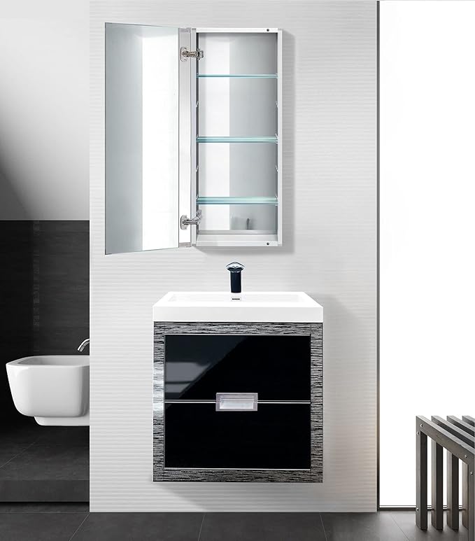 Krugg Medicine Cabinet | Recess or Surface Mount | Blum Hinge 170 Degree Soft Close|(15"x36")