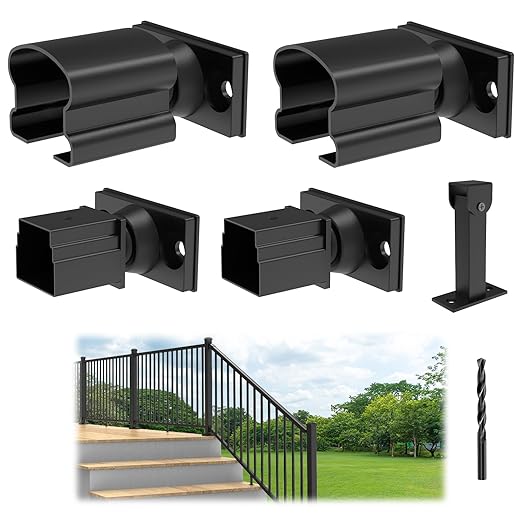 4 Pack Aluminum Deck Railing Bracket Connector with Stair Foot & Drill, Adjustable Railing Bracket, Black Textured Powder-Coat Finish Railing System(Stair Bracket)