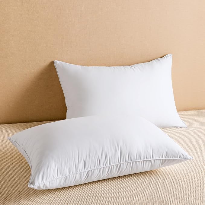 Goose Feather Down Pillows Standard Size Set of 2, Luxury Soft Feather Pillows for Sleeping, Smooth Down-Proof Fabric, Hotel Collection Bed Pillows Surround Fill Polyester (White, 20"x26")