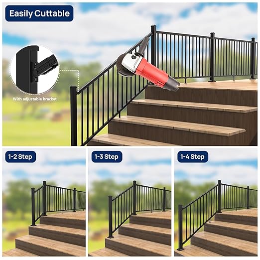 1 Pack 36 in. H x 6 ft. W Porch and Deck Railing Kit Without Post, Aluminum Stair Railing Kit, Black Textured Powder-Coat Finish Railing System for Concrete Steps or Wooden Stairs (1 Panel)