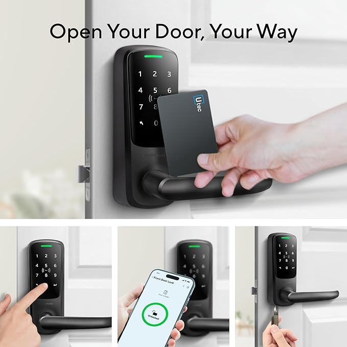 ULTRALOQ Latch 5 Built-in WiFi Smart Lock with NFC, 5-in-1 Keyless Entry Door Lock with Touch Digital Keypad, Smart Handle Lock, App Control, Black