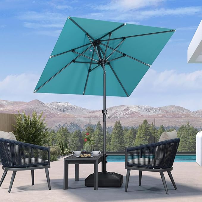 PURPLE LEAF 6' x 6' Square Patio Umbrella Outdoor Table Umbrella Aluminum Frame Market Umbrella Sun Umbrella with 8 Sturdy Ribs Tilt for Garden Deck Lawn Pool Turquoise Blue
