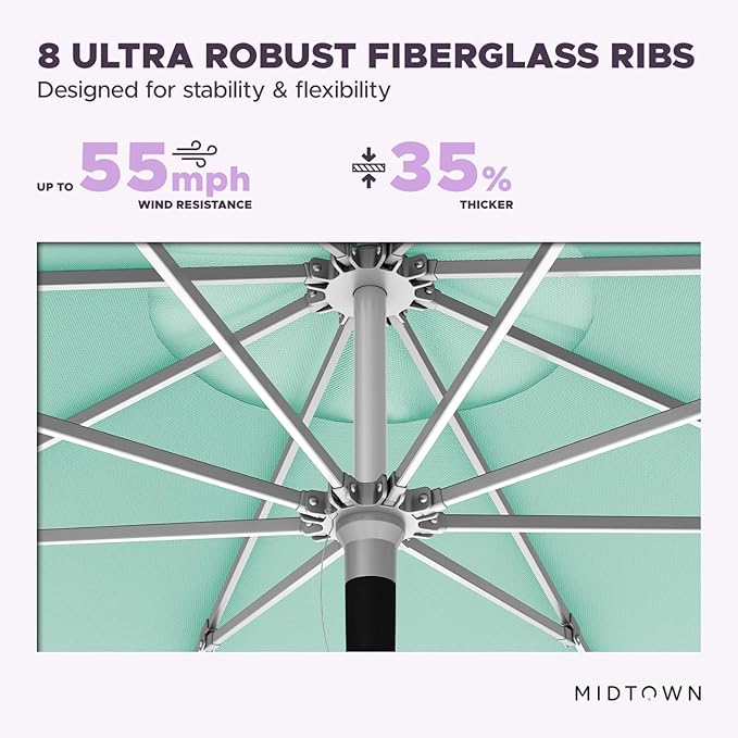 Midtown Umbrellas Push Pop Sunbrella Umbrella 9 Feet Outdoor Umbrella in Canvas Glacier - Patio Umbrella, Backyard Umbrella, Garden Umbrella, Picnic Table Umbrella & Pool Umbrella - Black Pole