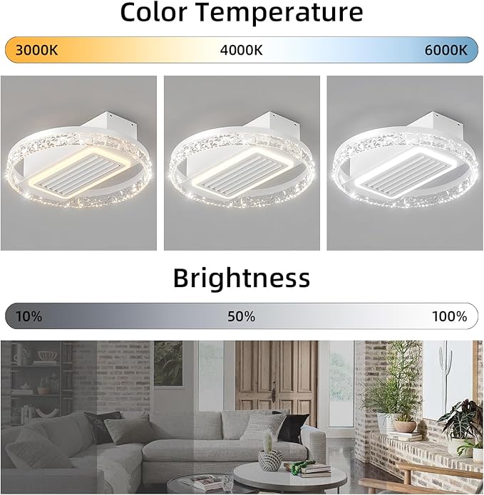 NicBex Ceiling Fan 20 Inch Modern Ceiling Fans with Lights Bladeless Ceiling Fan with Remote Control Round Ceiling Fans with Reversible Motor for Bedroom, Living Room, White