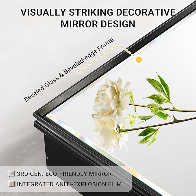 60x30 Inch Black Medicine Cabinet Mirror, Surface or Recessed Large Framed Medicine Cabinet with 3 Beveled Mirror Door & Adjustable Shelves,Shatterproof, Full-Assembled Storage Wall Cabinet