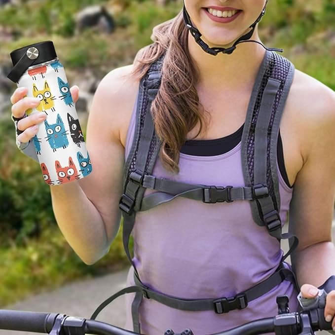 Cat Print Insulated Water Bottle 20 Oz Stainless Steel Double Wall Vacuum Insulated Sports Water Bottle Reusable Travel Cup