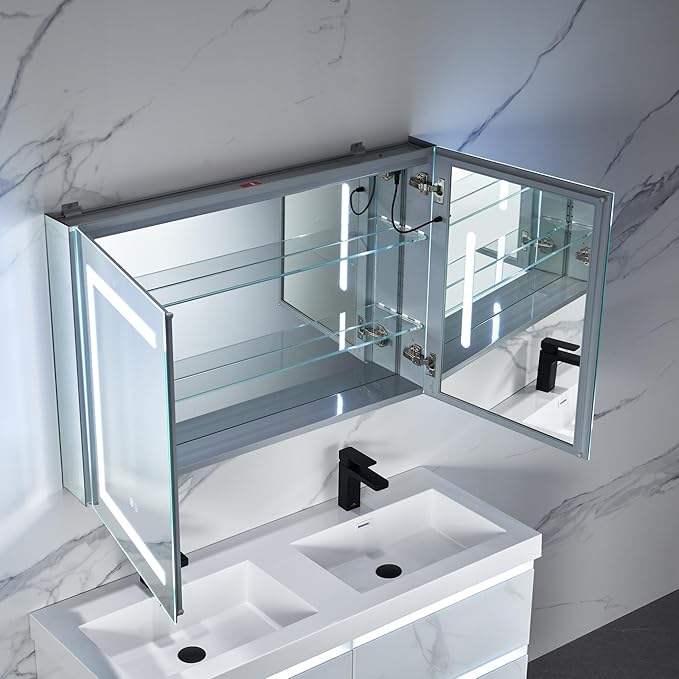 Blossom 40x26 LED Lighted Bathroom Medicine Mirror Cabinet - Recessed/Surface Mount with Anti-Fog, Dimmable, 3 Color Light - Lighted Medicine Cabinet Mirror for Storage & Makeup - Wall Mounted