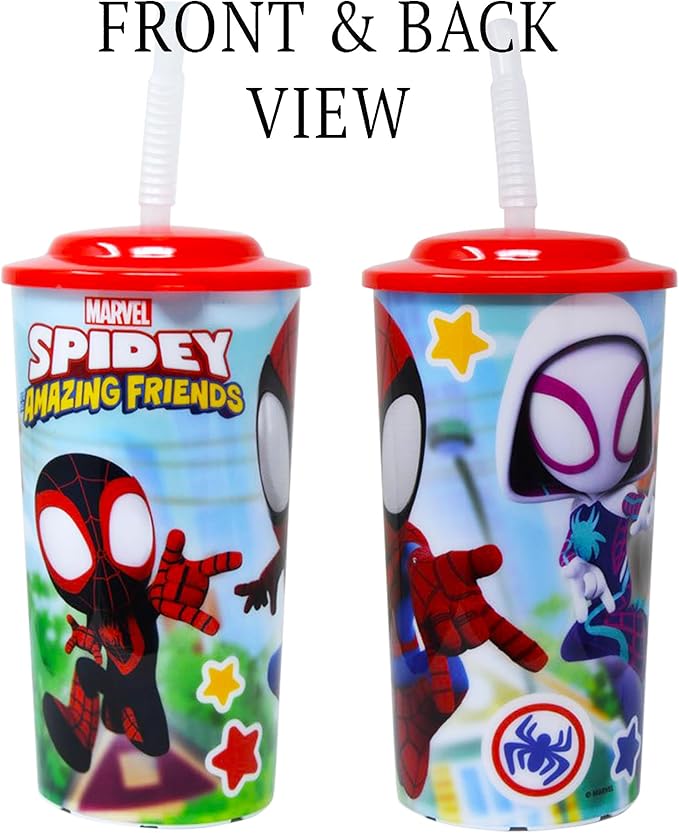 Marvel Spiderman 16oz Water Bottle Set ~ 6pc Bundle Spidey and his Amazing Friends Refillable Cups with Straws for School Supplies, Sports, and More
