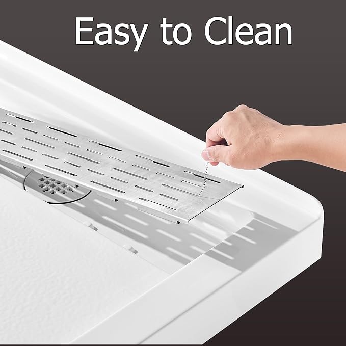 MORVANO Shower Base 60" x 32" Right Drain, Shower Pan Kit With Stainess Steel Cover, Non-Slip Acrylic in White, Brush Nickel for Bathroom