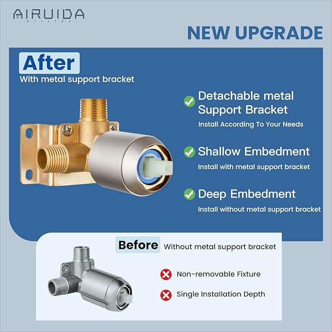 Airuida Shower Faucet Set,8 Inch Round Rainfall Shower Head,SUS304 Stainless Steel Single Handle Shower Trim Kit,Wall Mount Bathroom System with Male Threads Valve Brushed Nickel