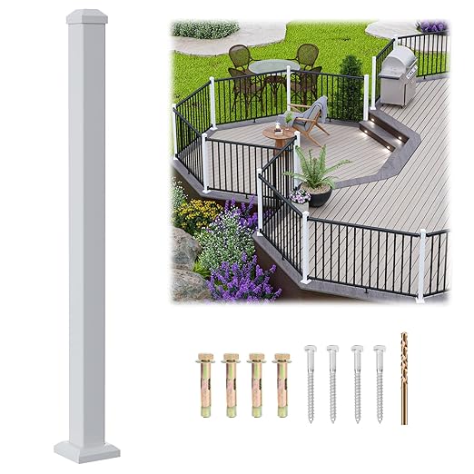 2.56 in x 2.56 in x 42 in White Aluminum Deck Railing Post with Screws & Drill, Outdoor Textured Powder-Coated Finish Stair Railing Post for Decks, Porches & Balconies (1x 42in Post)