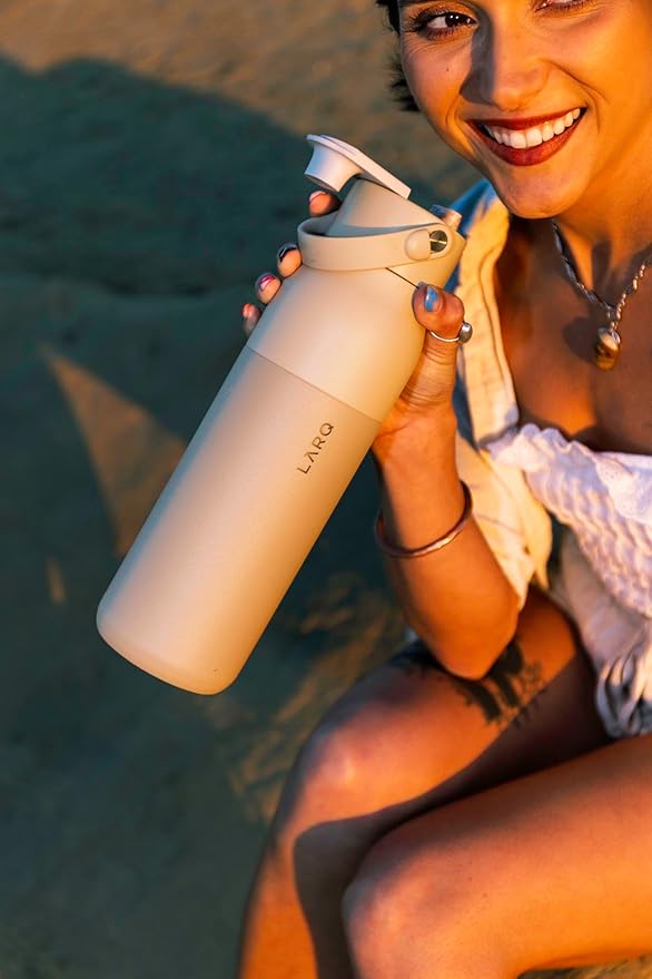 LARQ Bottle Swig Top 34oz - Insulated Stainless Steel Water Bottle With Built-In Silicone Handle | Thermos, BPA Free | Reusable Water Bottle for Sports, Gym, and Travel, Mojave Dune