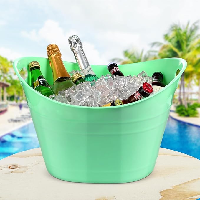 Patelai 6 Pcs Ice Buckets Bulk, Plastic Ice Buckets with Handles, Oval Storage Tub, Large Capacity Ice Drink Bucket for Party Bar Wine Beer Champagne Beverage Bottle Cooler (Fresh Color,18 Liter)