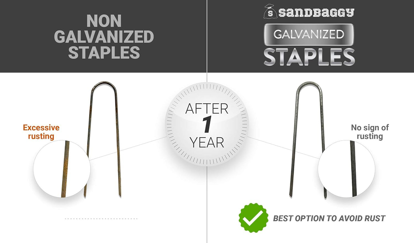 Sandbaggy Galvanized 6-Inch Landscape Staples ~ 9 Gauge Steel - Fabric Pins, Garden Earth Stakes, Ground Cover, Fence Anchors, Lawn Nails ~ Trusted by Organic Farmers Across The USA (10,000 Staples)