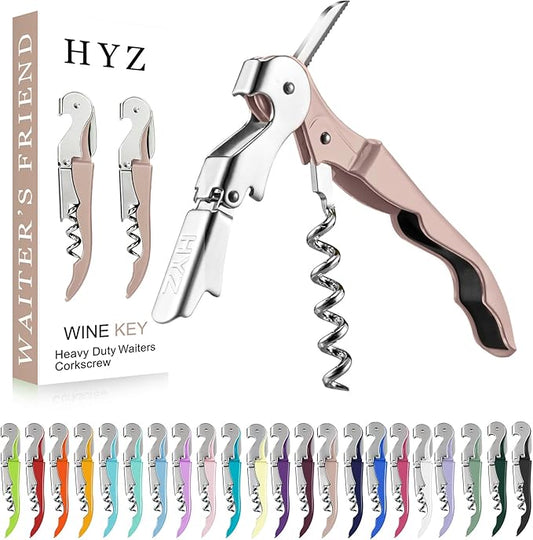 HYZ 2-Pack Wine Opener Waiter Corkscrew, Professional Wine Key for Servers, Bartender with Foil Cutter, Manual Wine Bottle Opener Double Hinged (Dark Pink)