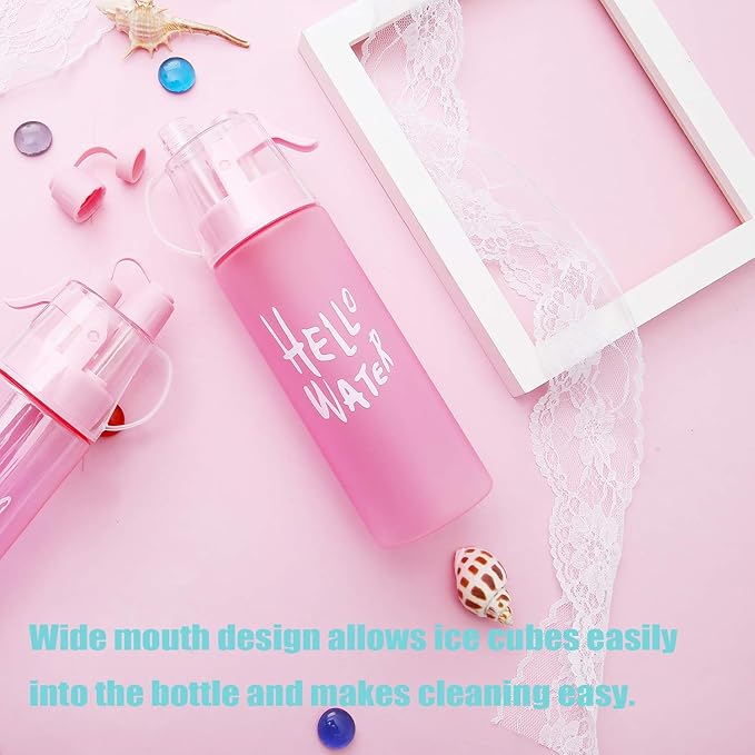 Emopeak 580ML Misting Water Bottle, 20OZ Sports Water Bottle with Spray Mist for Outdoor Hydration, BPA-Free Mist Water Bottle (Pink Frosted, 580ml/20oz)