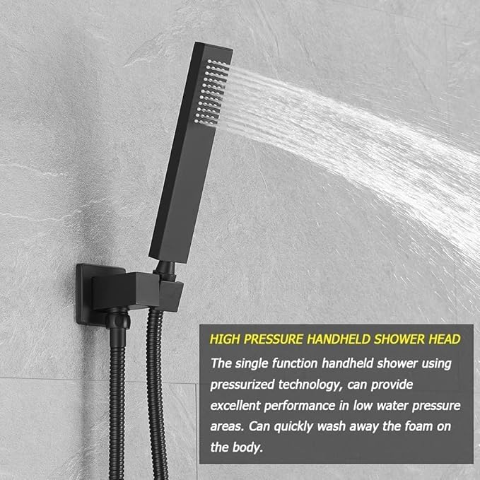 Matte Black Shower Faucet Set with Tub Spout Bathroom Rainfall 8 Inch Shower Head System with Handheld Single Handle Shower Trim Kit with Rough-in Valve