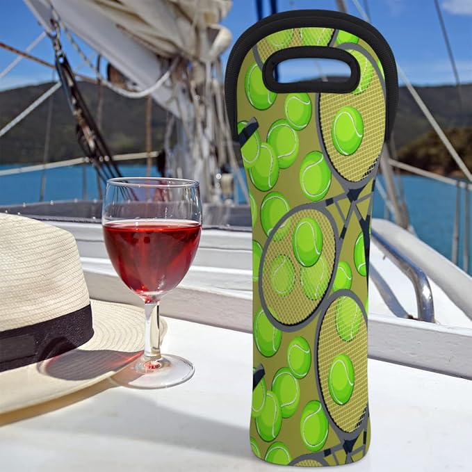 Single Bottle Wine Gift Tote Carrier Tennis Rackets Balls Neoprene Wine Tote Bags Holder Cooler Wine Gift for Women Men