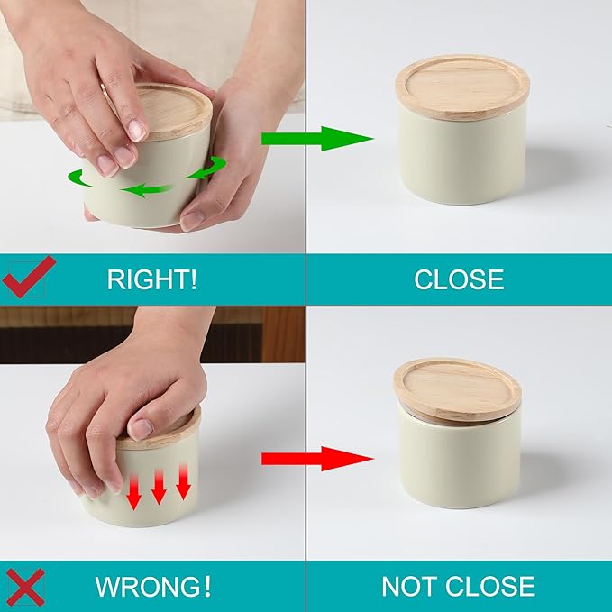 Sweejar Kitchen Canisters Ceramic Food Storage Jar, Stackable Containers with Airtight Seal Wooden Lid for Serving Ground Coffee, Tea, Sugar, Salt and More - 16 Fl Oz (Beige)