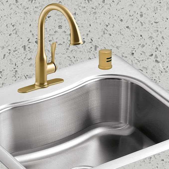 Dishwasher Air Gap Kits with Gold Dishwasher Air Gap Cover and Matching Escutcheon, Replacement air gap dishwasher,Solid Brass Air Gap Cap,Brushed Gold Finish