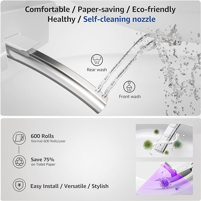 Luxury Smart Toilet with Bidet Built In, Auto Open & Close, Foot Sensor Flush, Heated Seat, Warm Water, Dryer, Tankless Dual Flush Elongated Toilet, Foam Shield, LED Night Light & Remote Control