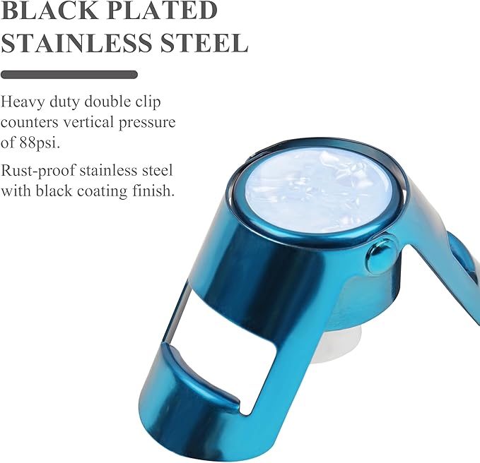 LIZIMANDU Champagne Stopper, Stainless Steel Bottle Plug Sealer for Sparkling Wine, Superior Leak,keeps Wine, Champagne, Prosecco, Cava, and Sparkling Wine fresh longer(1-Blue)