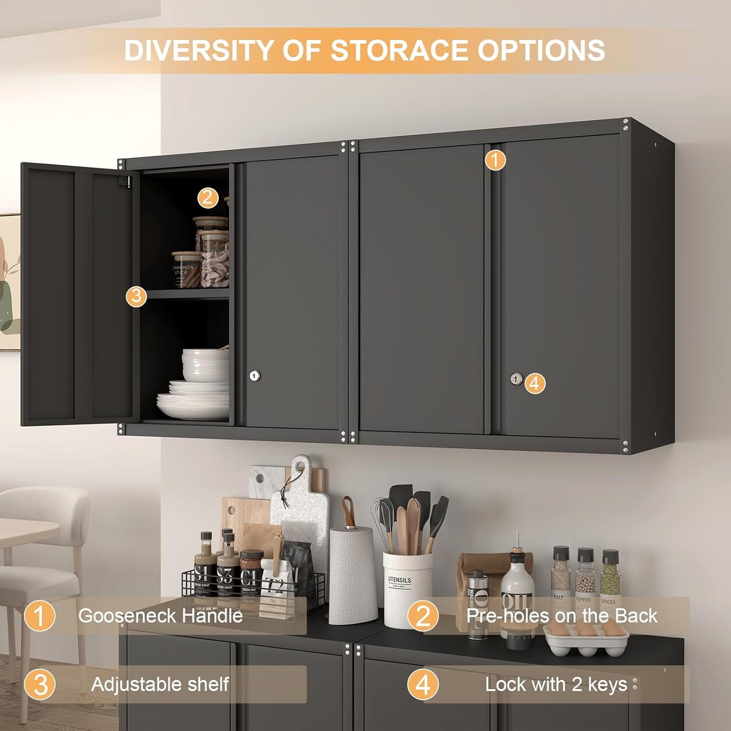 Wall Cabinet Storage,Steel Cabinet with Locking,Metal Storage Cabinet for Home Office,Kitchen