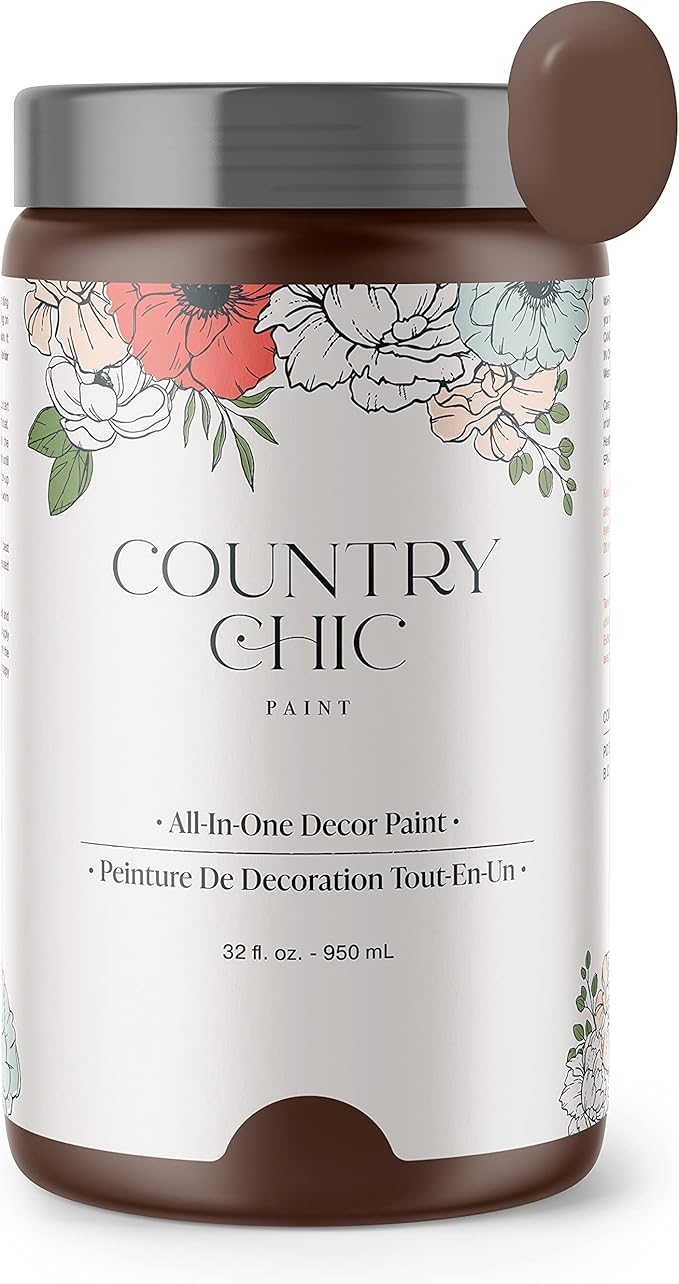 Country Chic All-in-One Chalk Paint for Furniture, Cabinets, Home Decor, Eco-Friendly, Matte Finish, Built-In Primer & Top Coat for Wood, Metal - Leather Bound (Chocolate Brown) - Quart 32 oz (950 ml)