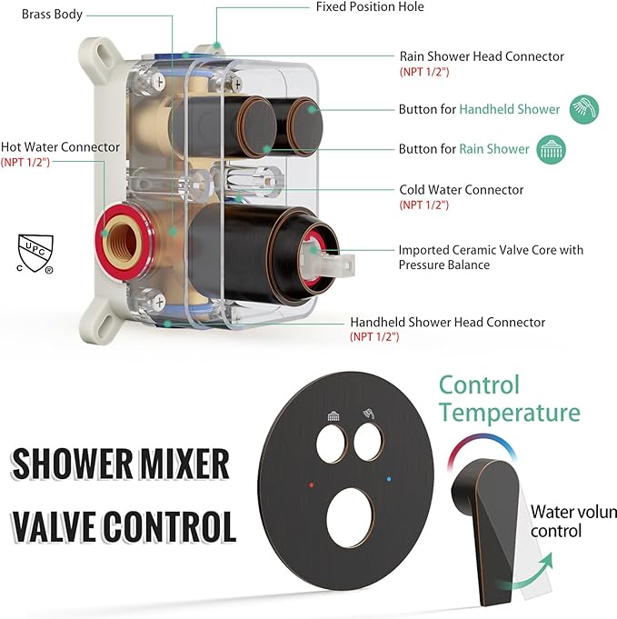 SR SUN RISE Shower Faucet Set - 10 Inch Rain Shower Head with Handheld Spray & Adjustable Slide Bar - Bathroom Shower System Wall Mounted (Valve and Trim Kit Included) - Oil Rubbed Bronze