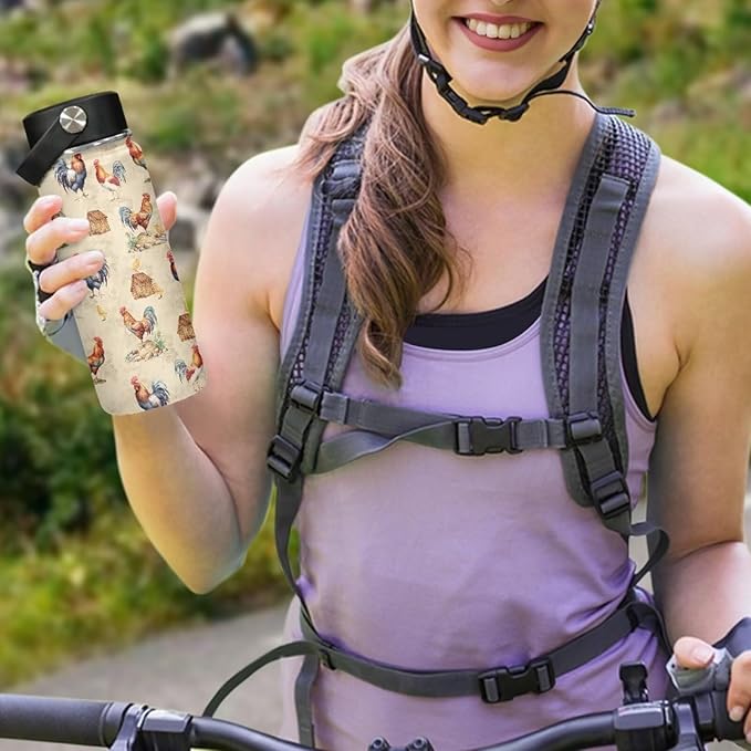 Chicken Insulated Water Bottles with Handle Stainless Steel Metal Water Bottle, Cold & Hot Water Bottle 18 Oz, Leak Proof Travel Cup