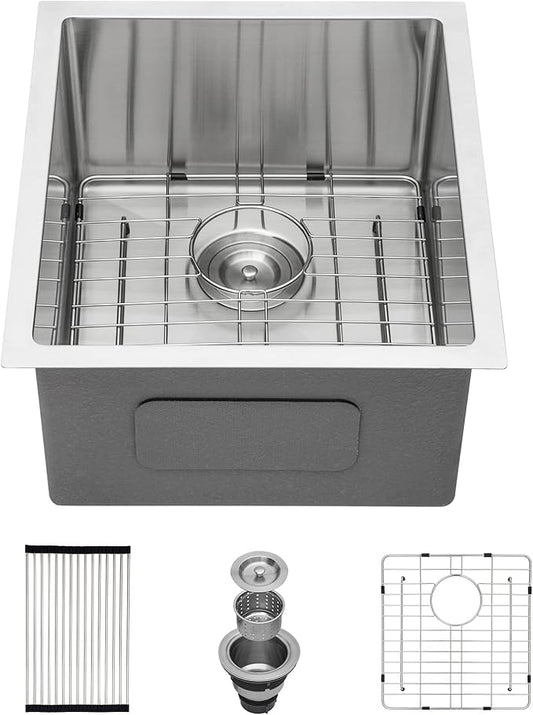 Lordear 15 Bar Sink Undermount 15x17 Inch Stainless Steel Undermount Sink Bar Prep Sink 16 Gauge R10 Round Corner Deep Single Bowl Handmade Sinks