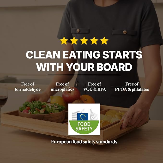 Koppen Acacia Wood Serving Tray with Handles, 17" x 13.86", Large Wooden Platter for Breakfast, Ottoman Tray for Party, Snacks, Fruit, Coffee Table, Living Room, Sofa, Bed, Outdoor