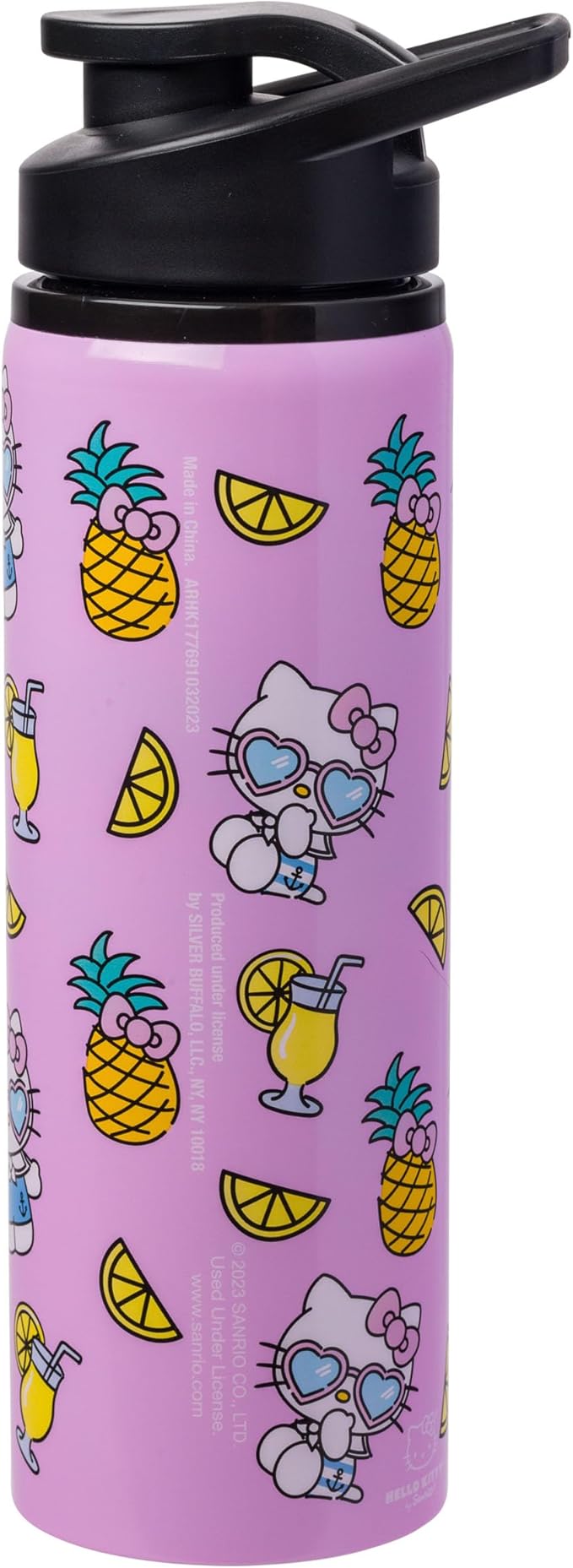 Silver Buffalo Sanrio Hello Kitty Summer Pineapples And Lemonade Stainless Steel Water Bottle, 25 Ounces